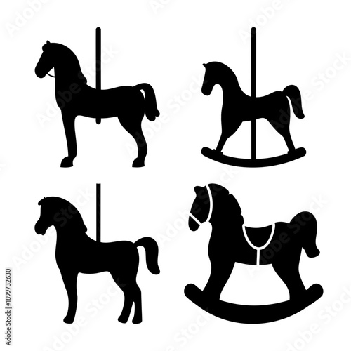 Collection of classic carousel and rocking horse silhouettes perfect for vintage design