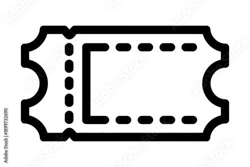 A simple black and white illustration of a ticket stub icon