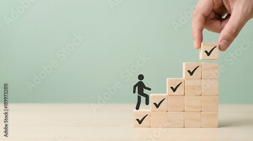 Business success, growth and goals concept with wooden blocks