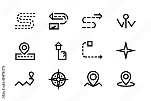 A collection of navigation icons on a white background for design