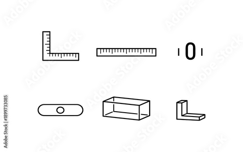 Collection of simple line art icons representing measuring tools and geometric shapes