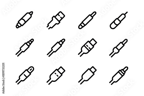 A collection of various audio and video cable connectors on a white background
