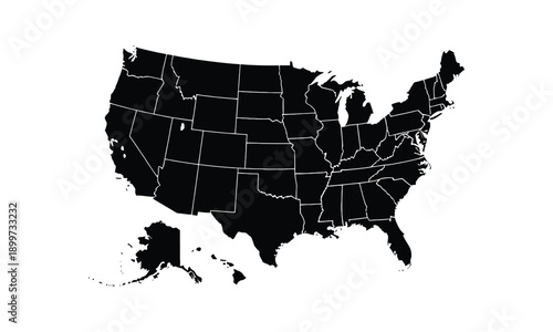 Simplified map of the united states showing state boundaries in black