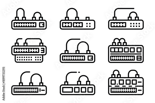 A collection of network switch icons in a simple line style