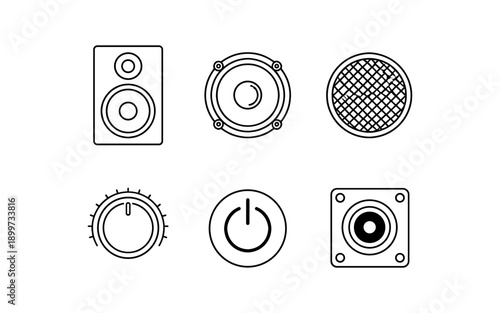 Collection of stylized audio equipment icons and symbols for sound design