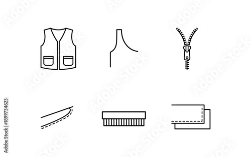 Set of simple line icons representing sewing and tailoring elements
