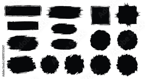 Collection of diverse black brushstroke shapes and frames presented as a silhouette on transparent background high quality professional detailed modern elegant
