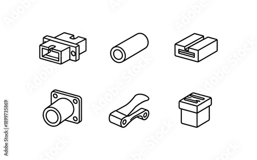 Set of isometric line art icons representing various electronic connectors and components
