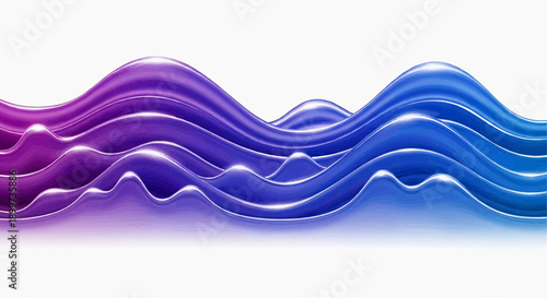 Abstract undulating sound wave visualization with gradient purple and blue hues against a clean white background, representing audio frequencies and digital data flow