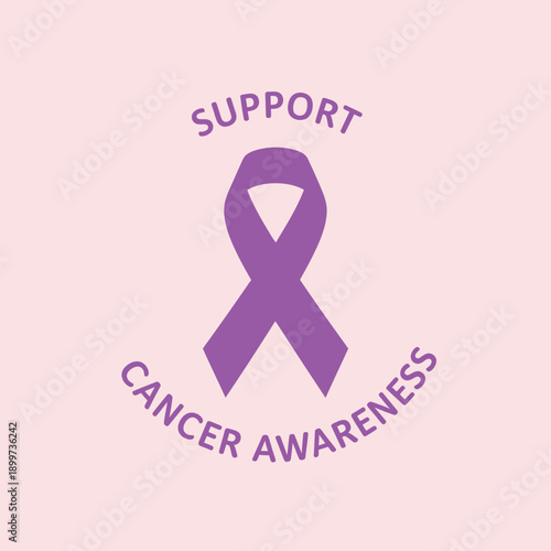 Purple ribbon awareness symbol supports cancer cause movement