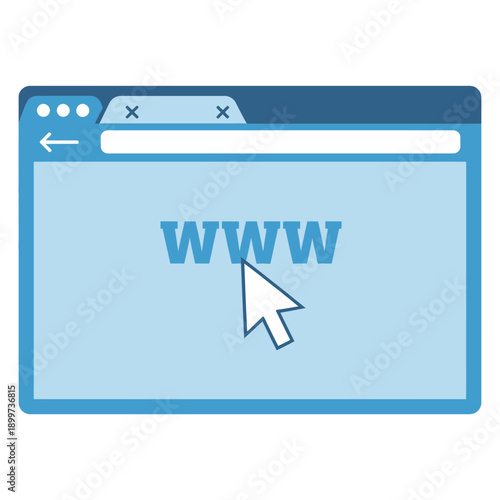 A blue browser window displays a cursor clicking on the www webpage address bar on a screen.