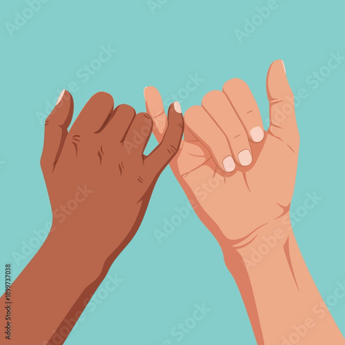 Two hands of different skin tones clasping each other in solidarity and support