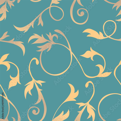 Elegant seamless pattern with drawn ethnic golden elements. Geometric floral symbols on greeting background. Damask graphic ornamental for wedding invitation, greeting cards, wallpapers, packaging.