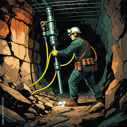 vector image of a miner drilling a rock