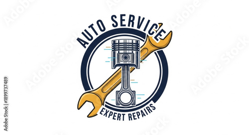 Auto Service Expert Repairs Piston Wrench Emblem.