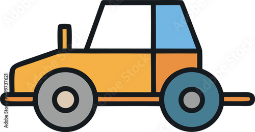 A vibrant orange tractor with a blue cab parked on a white background