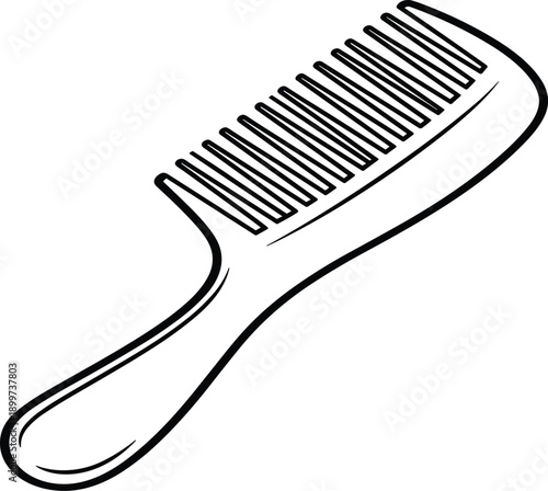 Classic plastic hair comb vector line art illustration for coloring book, personal grooming tool icon isolated on white background for kids