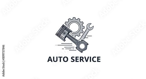 Auto Service Piston and Wrench Icon.