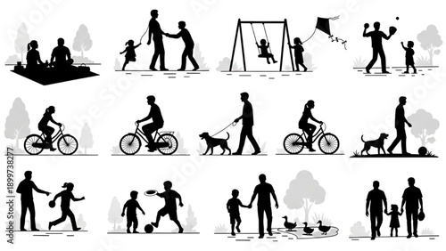 Family members engaging in various leisure activities together outdoors in a park
