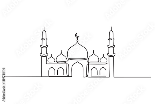 Continuous single line drawing of mosque ramadan concept vector illustration
