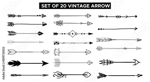 Vintage Arrow Vector Set – Retro Handcrafted Archery Arrow Collection with Minimal Line Art, Tribal and Decorative Styles Arrow Vector Set.