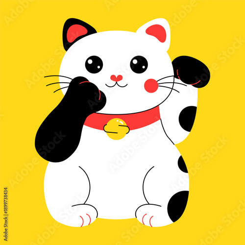 Lucky Japanese cat. Maneki Neko asian waving cat talisman, cute traditional fortune flat character, success amulet good luck souvenir. Vector cartoon illustration