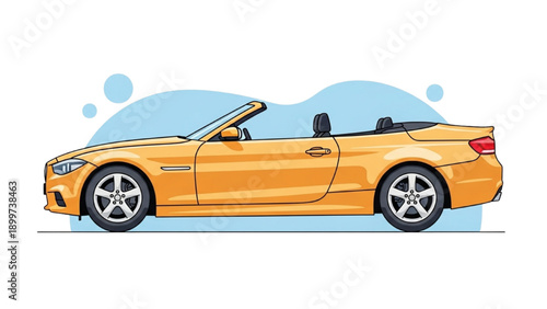 A vibrant orange convertible sports car parked outdoors on a sunny day from a side view