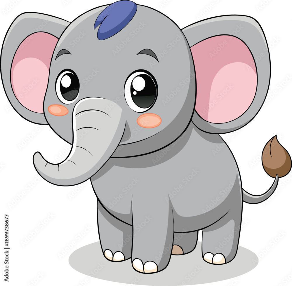 Obraz premium Cute baby elephant smiling happy cartoon character vector illustration flat design