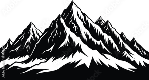 Majestic mountain range with snow covered peaks and rugged terrain