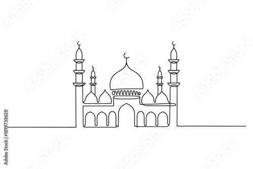 Continuous single line drawing of mosque ramadan concept vector illustration
