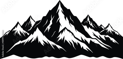 Majestic mountain range with snow-capped peaks and rugged terrain