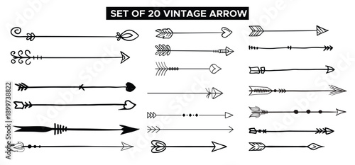 Vintage Arrow Vector Set – Retro Handcrafted Archery Arrow Collection with Minimal Line Art, Tribal and Decorative Styles Arrow Vector Set.