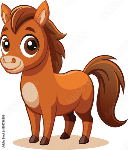 Cute brown foal standing happy cartoon vector illustration flat design