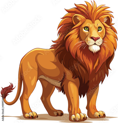 Majestic Lion Standing Proud with Flowing Mane vector illustration