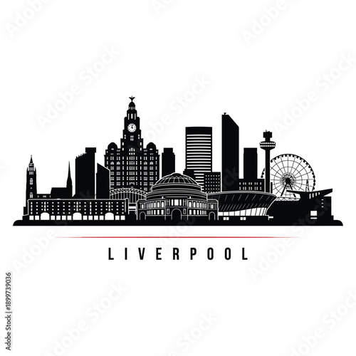 A striking black silhouette of the liverpool city skyline