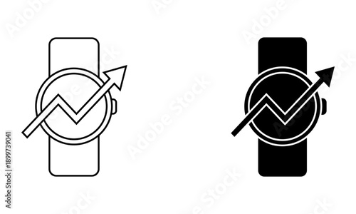 smartwatch icon with rising arrow representing growth and fitness tracking progress