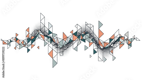 Complex geometric shapes in a dynamic, abstract composition featuring multiple triangles and lines