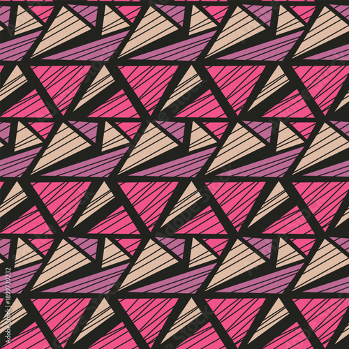 Seamless pattern with triangle decoranive art print. Polygonal rainbow mosaic background. Abstract vector illustration. Triangular graphic Simple pattern geometric design for fabric, wallpaper.