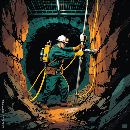 vector image of a miner drilling a rock