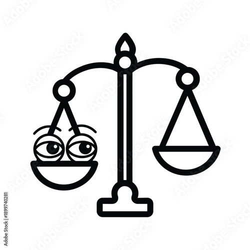 Scales of justice with a smiling face on one side depicted in black