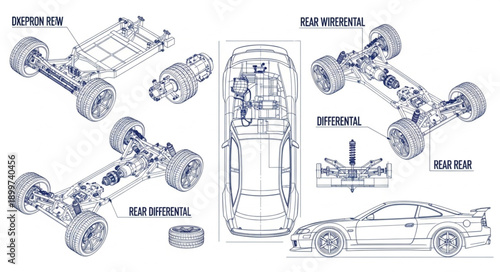 Automotive Drivetrain and Suspension System Diagram.