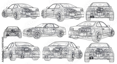 Automotive Blueprint Collection Multiple Car Views.
