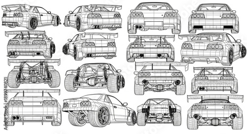 Automotive Blueprint Collection Various Sports Cars.