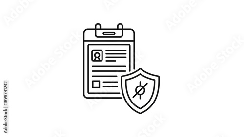 Insecure ID card document with data protection shield icon