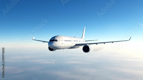 Passenger Jet Aircraft Flying High in Clear Blue Sky