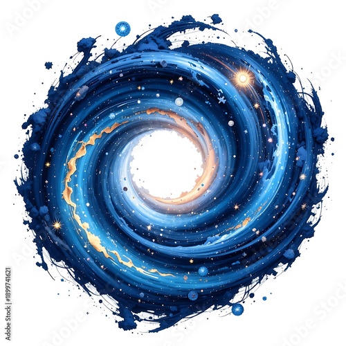 Vibrant Cosmic Swirl with Bright Core isolated on a white background