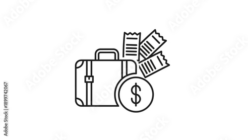 Suitcase tickets and dollar sign icon for travel expenses