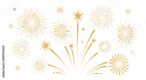 Golden sparkling fireworks display for festive celebrations and special events, featuring bright explosive bursts and radiant star patterns on a clean background