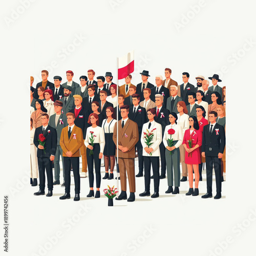 casimir pulaski day poland people paying tribute flat vector illustration