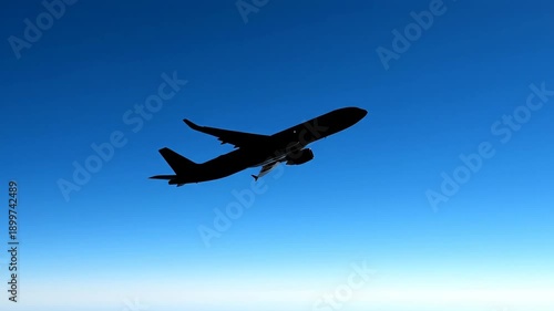 Commercial Passenger Jet Flying Across Blue Sky